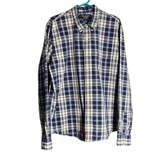Abercrombie & Fitch Men’s Plaid Button-Up Shirt – Size XL – Navy & White - Picture 1 of 7